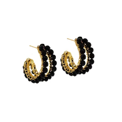 Lavish By Tricia Milaneze Women's Gold / Black Black & Gold Nina Handmade Crochet Double Hoops In Multi