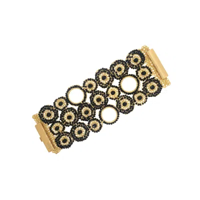 Lavish By Tricia Milaneze Women's Gold / Black Black & Gold Patchwork Maxi Handmade Crochet Bracelet