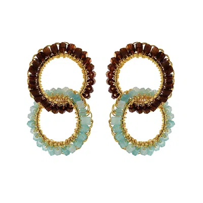 Lavish By Tricia Milaneze Women's Gold / Blue / Brown Aqua Blue & Brown Nova Handmade Crochet Earrings