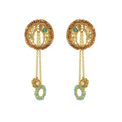 Lavish By Tricia Milaneze Women's Gold / Blue / Brown Seafoam Blue Mix Moira Dangle Handmade Earrings