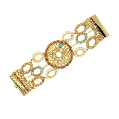 Lavish By Tricia Milaneze Women's Gold / Blue / Brown Seafoam Blue Mix Moira Maxi Handmade Bracelet