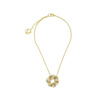 Lavish By Tricia Milaneze Women's Gold / Blue / White Seafoam Blue Mix Helix Pendant Handmade Crochet Necklace