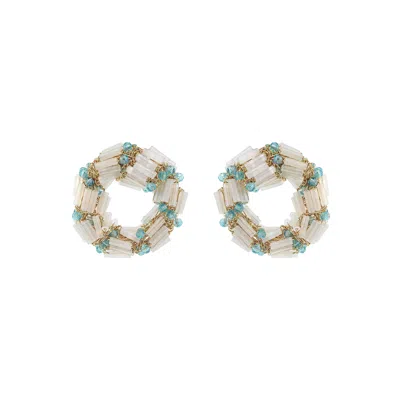 Lavish By Tricia Milaneze Women's Gold / Blue / White Seafoam Blue Mix Helix Post Handmade Crochet Earrings
