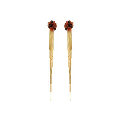 Lavish By Tricia Milaneze Women's Gold / Brown / Yellow Mystic Amber Mix Drizzle Fringe Handmade Crochet Earrings In Multi
