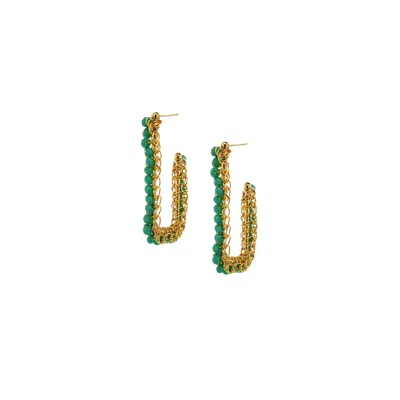 Lavish By Tricia Milaneze Women's Gold / Green / Blue Turquoise & Gold Lilo Mini Hoops Handmade Crochet Earrings
