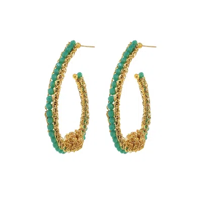 Lavish By Tricia Milaneze Women's Gold / Green / Blue Turquoise & Gold Ovaly Hoops Handmade Crochet Earrings