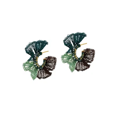 Lavish By Tricia Milaneze Women's Gold / Green / Brown Green Mix Rio Hoops Handmade Crochet Earrings