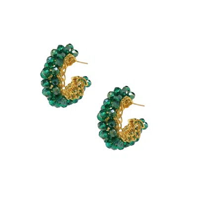 Lavish By Tricia Milaneze Women's Gold / Green Emerald Green & Gold Dandelion Hoops Handmade Earrings In Multi