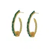 Lavish By Tricia Milaneze Women's Gold / Green Emerald Green & Gold Ovaly Hoops Handmade Crochet Earrings