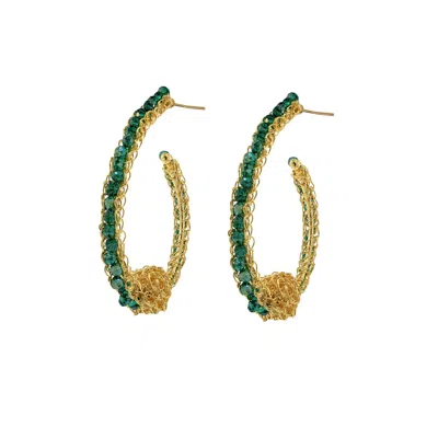 Lavish By Tricia Milaneze Women's Gold / Green Emerald Green & Gold Ovaly Hoops Handmade Crochet Earrings