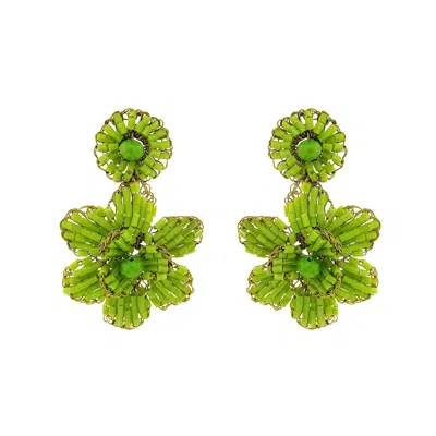 Lavish By Tricia Milaneze Women's Gold / Green Neon Green Mini Blossom Handmade Crochet Earrings