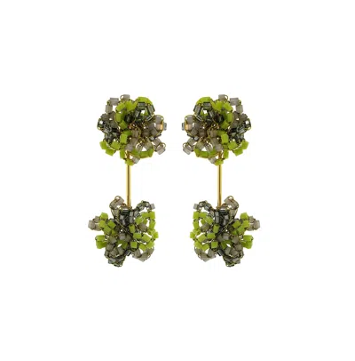 Lavish By Tricia Milaneze Women's Gold / Green Neon Green Mix Agatha Handmade Crochet Earrings In Multi
