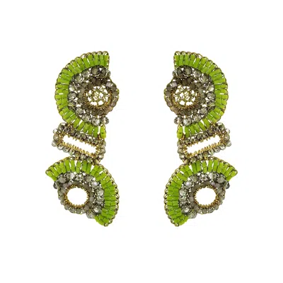 Lavish By Tricia Milaneze Women's Gold / Green Neon Green Mix Althea Cascade Handmade Crochet Earrings In Multi