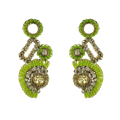 Lavish By Tricia Milaneze Women's Gold / Green Neon Green Mix Althea Dangle Handmade Crochet Earrings