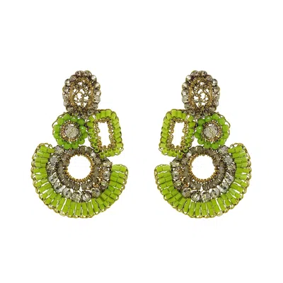 Lavish By Tricia Milaneze Women's Gold / Green Neon Green Mix Althea Handmade Crochet Earrings In Multi