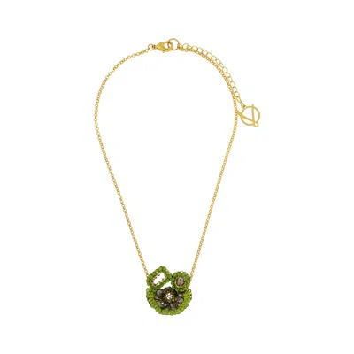 Lavish By Tricia Milaneze Women's Gold / Green Neon Green Mix Althea Handmade Crochet Necklace