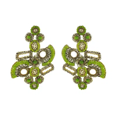 Lavish By Tricia Milaneze Women's Gold / Green Neon Green Mix Althea Maxi Handmade Crochet Earrings