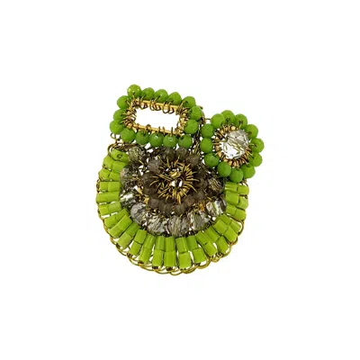 Lavish By Tricia Milaneze Women's Gold / Green Neon Green Mix Althea Maxi Handmade Crochet Ring
