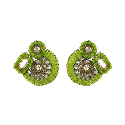 Lavish By Tricia Milaneze Women's Gold / Green Neon Green Mix Althea Post Handmade Crochet Earrings