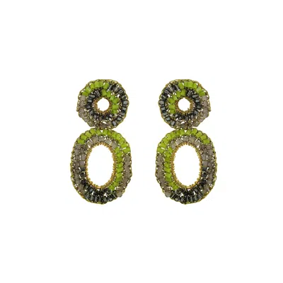 Lavish By Tricia Milaneze Women's Gold / Green Neon Green Mix Artemis Mini Handmade Crochet Earrings