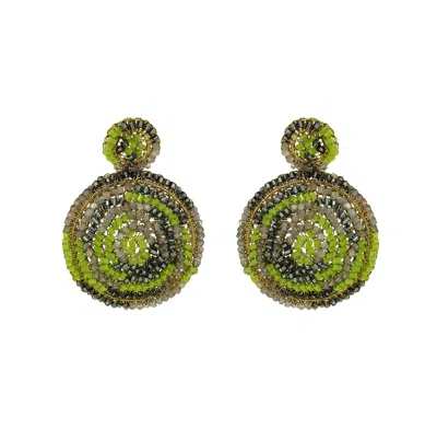 Lavish By Tricia Milaneze Women's Gold / Green Neon Green Mix Dahlia Handmade Earrings