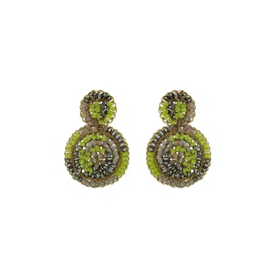 Lavish By Tricia Milaneze Women's Gold / Green Neon Green Mix Dahlia Mini Handmade Crochet Earrings