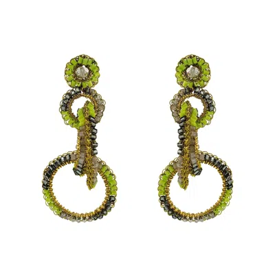Lavish By Tricia Milaneze Women's Gold / Green Neon Green Mix Grace Handmade Crochet Earrings