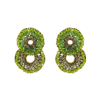 Lavish By Tricia Milaneze Women's Gold / Green Neon Green Mix Gush Small Handmade Crochet Earrings