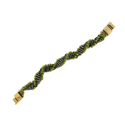 Lavish By Tricia Milaneze Women's Gold / Green Neon Green Mix Helix Handmade Crochet Bracelet
