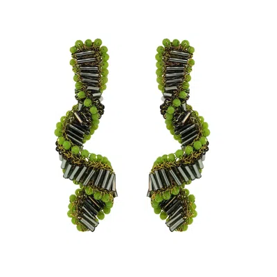 Lavish By Tricia Milaneze Women's Gold / Green Neon Green Mix Helix Handmade Crochet Earrings