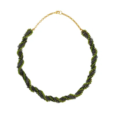 Lavish By Tricia Milaneze Women's Gold / Green Neon Green Mix Helix Handmade Crochet Necklace