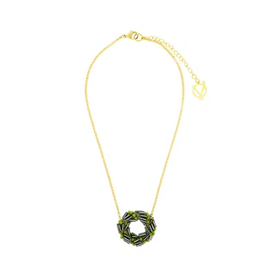 Lavish By Tricia Milaneze Women's Gold / Green Neon Green Mix Helix Pendant Handmade Necklace