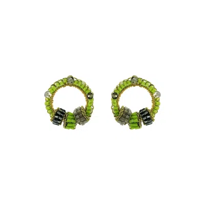 Lavish By Tricia Milaneze Women's Gold / Green Neon Green Mix High Roller Trio Posts Handmade Earrings