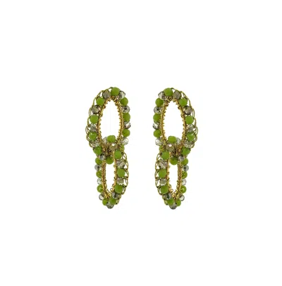 Lavish By Tricia Milaneze Women's Gold / Green Neon Green Mix Mia Handmade Crochet Earrings