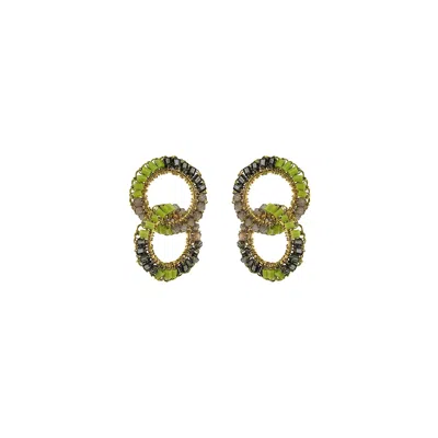 Lavish By Tricia Milaneze Women's Gold / Green Neon Green Mix Nova Handmade Crochet Earrings In Multi