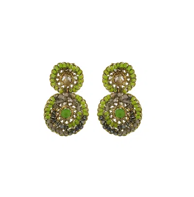 Lavish By Tricia Milaneze Women's Gold / Green Neon Green Mix Patch Mini Handmade Crochet Earrings
