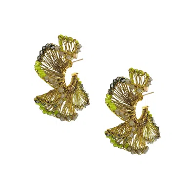 Lavish By Tricia Milaneze Women's Gold / Green Neon Green Mix Rio Hoops Handmade Crochet Earrings
