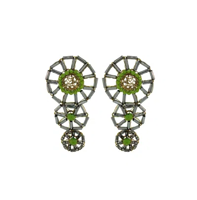 Lavish By Tricia Milaneze Women's Gold / Green Neon Green Mix Themis Cascade Handmade Earrings
