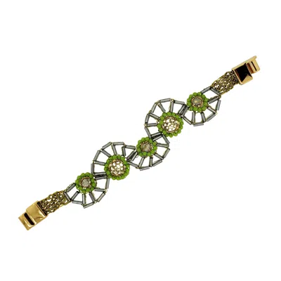 Lavish By Tricia Milaneze Women's Gold / Green Neon Green Mix Themis Handmade Crochet Bracelet
