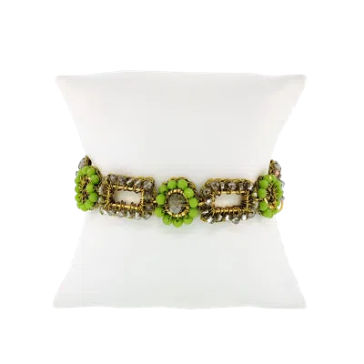 Lavish By Tricia Milaneze Women's Gold / Green Neon Green Mix Tyche Handmade Crochet Bracelet