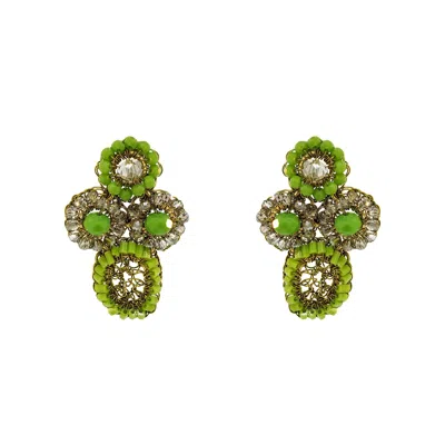 Lavish By Tricia Milaneze Women's Gold / Green Neon Green Mix Tyche Post Handmade Crochet Earrings
