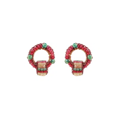 Lavish By Tricia Milaneze Women's Gold / Green / Pink Sunset Coral Mix High Roller Posts Handmade Earrings