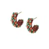 Lavish By Tricia Milaneze Women's Gold / Green / Red Sunset Coral Mix Dandelion Hoops Handmade Crochet Earrings