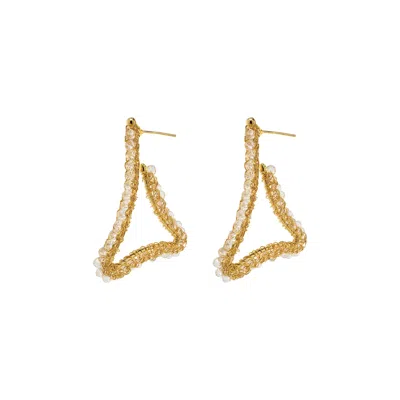 Lavish By Tricia Milaneze Women's Gold / Neutrals Clear & Gold Trigono Hoops Handmade Crochet Earrings