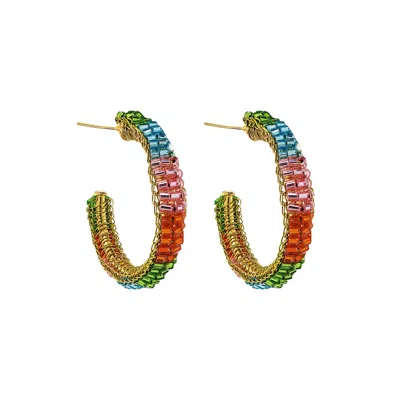Lavish By Tricia Milaneze Women's Gold / Neutrals Confetti Mix Maya Hoops Handmade Crochet Earrings