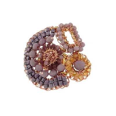 Lavish By Tricia Milaneze Women's Gold / Pink / Purple Breeze Lavender Mix Althea Maxi Handmade Crochet Ring