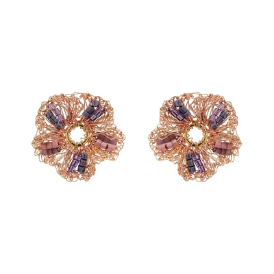 Lavish By Tricia Milaneze Women's Gold / Pink / Purple Breeze Lavender Mix Gaia Post Handmade Crochet Earrings