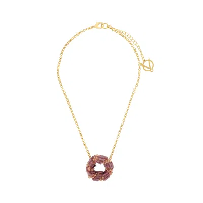 Lavish By Tricia Milaneze Women's Gold / Pink / Purple Breeze Lavender Mix Helix Pendant Handmade Necklace