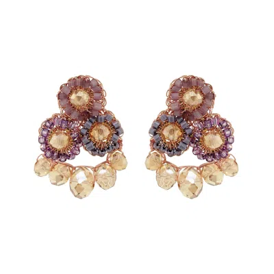 Lavish By Tricia Milaneze Women's Gold / Pink / Purple Breeze Lavender Mix Royal Flush Handmade Crochet Earrings