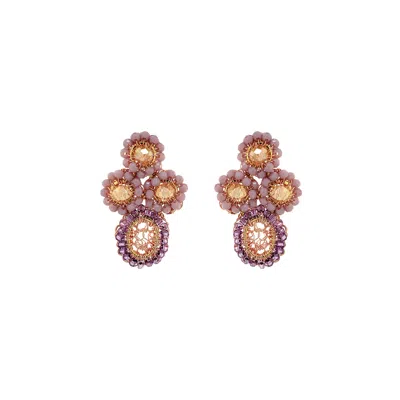 Lavish By Tricia Milaneze Women's Gold / Pink / Purple Breeze Lavender Mix Tyche Post Handmade Crochet Earrings